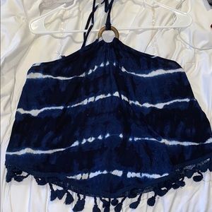 Blue & white tie-dye halter crop top